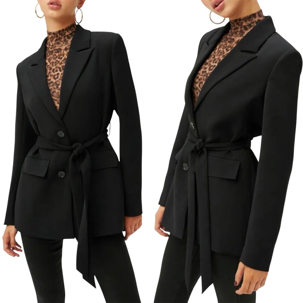 Good American Belted Trench Blazer Jacket Black Coat Size Medium - Picture 3 of 15